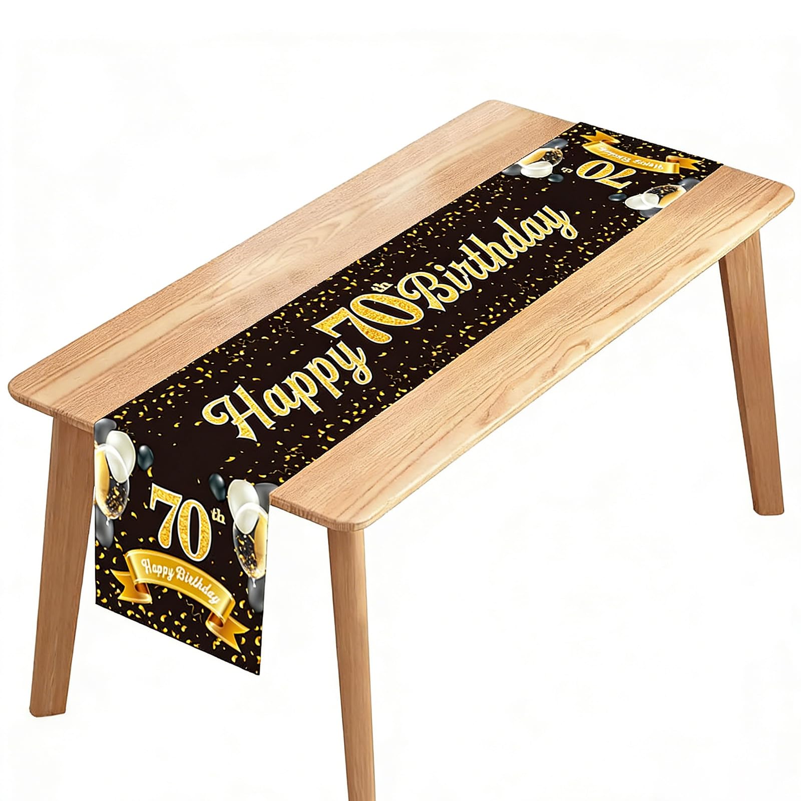 1PCS 70th Birthday Table Runner, Black Gold Desk Runners for 70 Years Old Men Women Party Supplies Tables Decorations, 180x35cm (70-Black Glod)