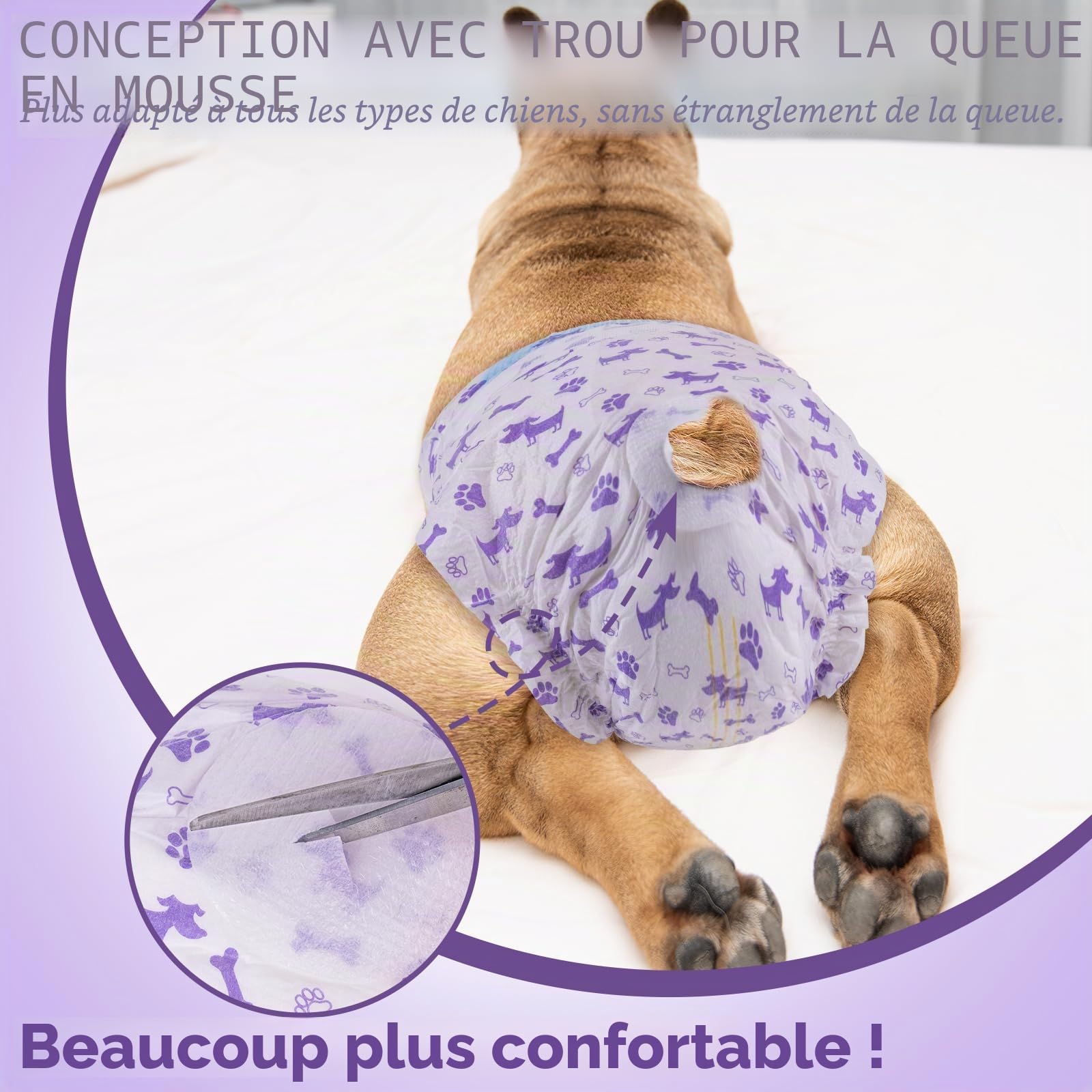 MICOOYO Couche pour Chien Femelle, Couches Jetables pour Chiennes avec Ouverture de Queue Réglable, Couche Chat pour Chats, Chiots, Chiots en Saison (50, S)