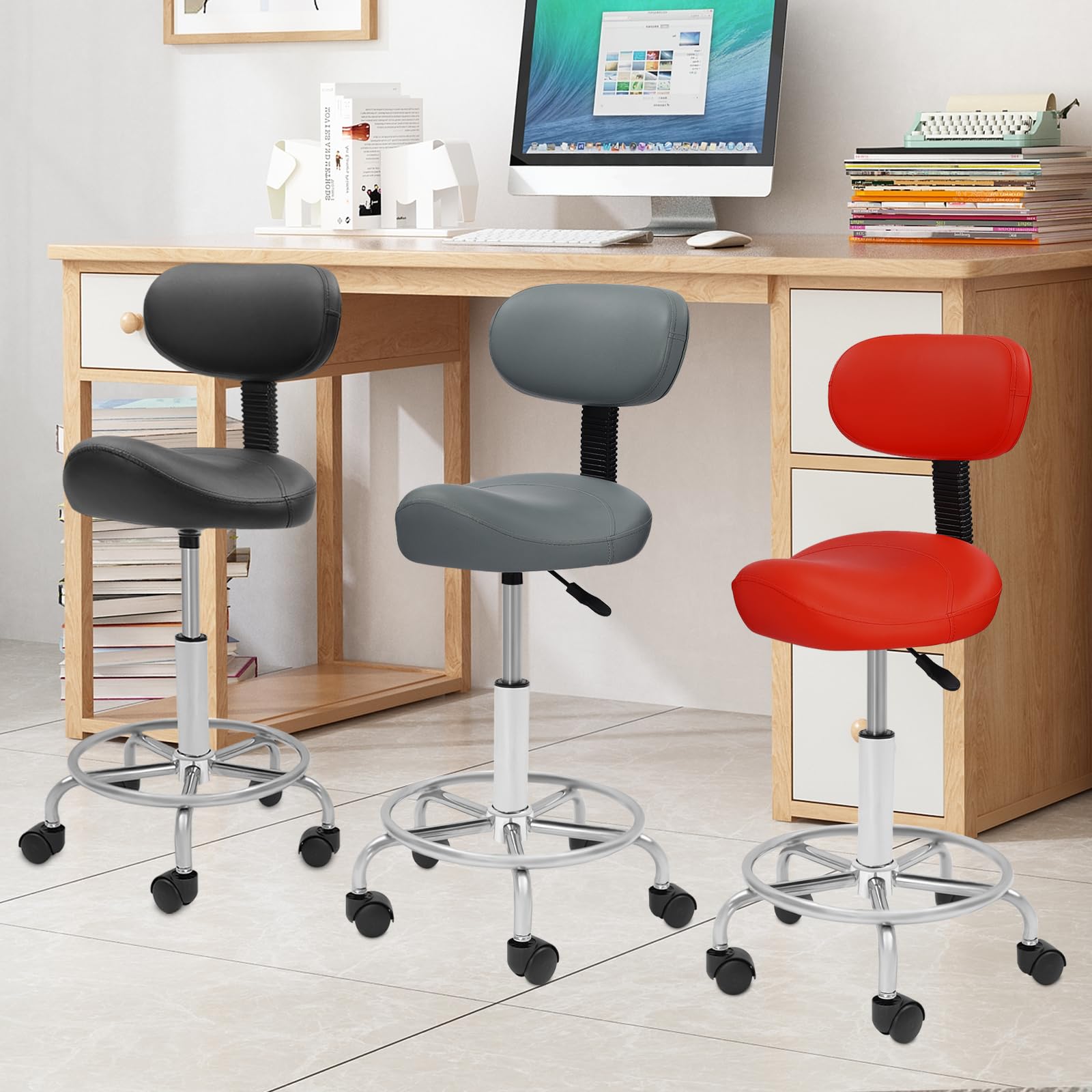 Sgabello da sella ergonomico con schienale, sedia a rotelle Saddle Sgabello Saddle Saddle Sgabello Sollevamento Sella Sgabello da ufficio Spa regolabile in altezza 45-59 cm (grigio)