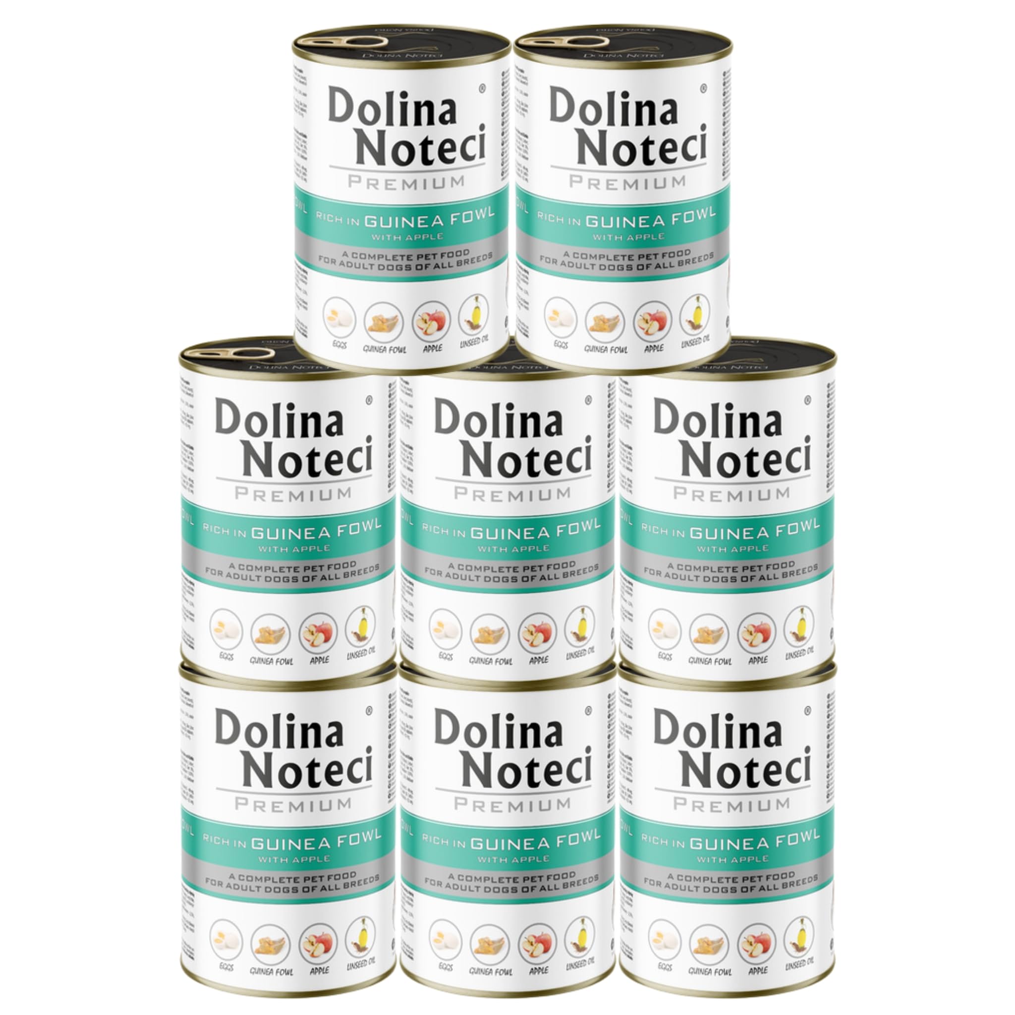 Dolina Noteci Premium Nutritious Wet Dog Food, Healthy Essential Nutrients & Unsaturated Fatty Acids, Gluten-Free, No Artificial Flavours – For Your Pup’s Happiness! (Guinea Fowl With Apple, 8x400g)