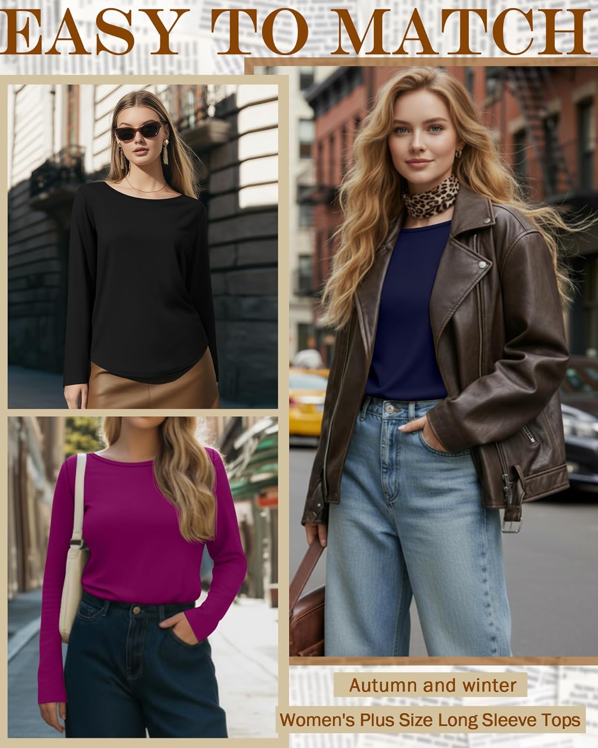 Ficerd 3 Pack Womens Plus Size Long Sleeve Tops Crew Neck Loose Fit T Shirt Stretchy Casual Winter Tops Basic Tees Shirts - Image 5