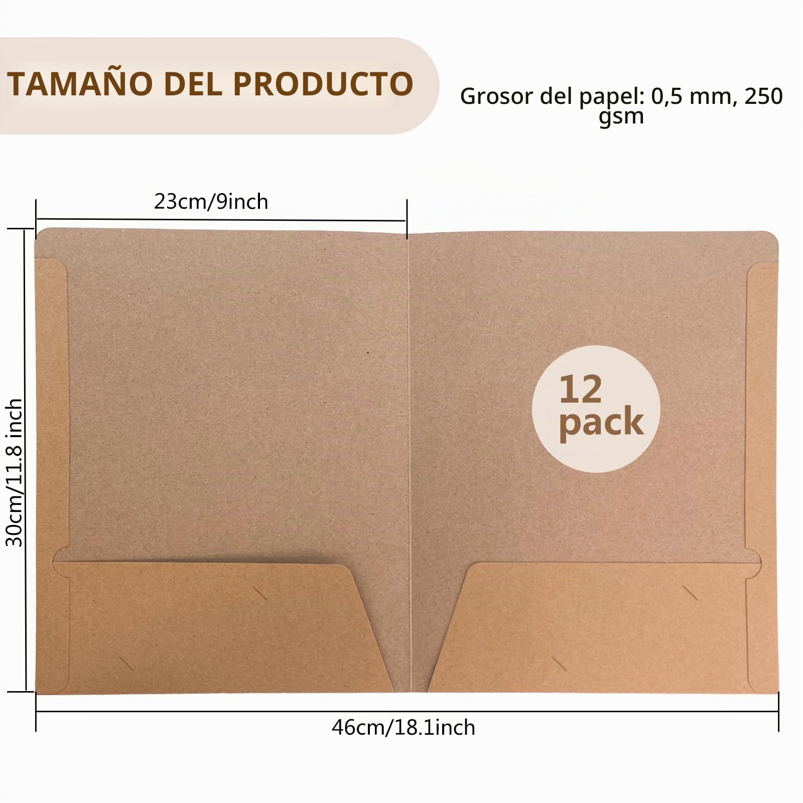 12 Piezas Carpeta Kraft A4, para Llevar Documentos, Presentaciones, Contratos o Informes (Marrón)