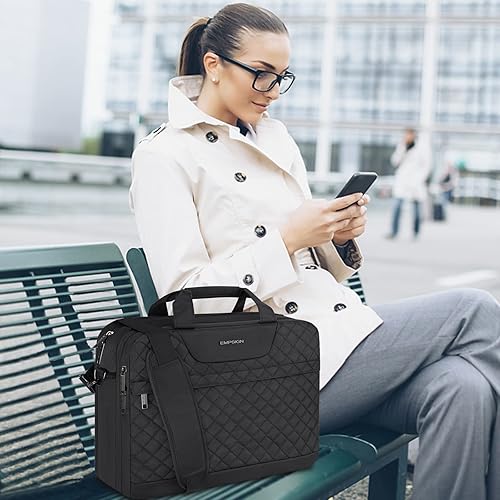 Miniatura 6 de EMPSIGN Bolsa para portátil de 17 pulgadas, maletín expandible de gran capacidad para mujeres y hombres, viajes de negocios, oficina, impermeable,
