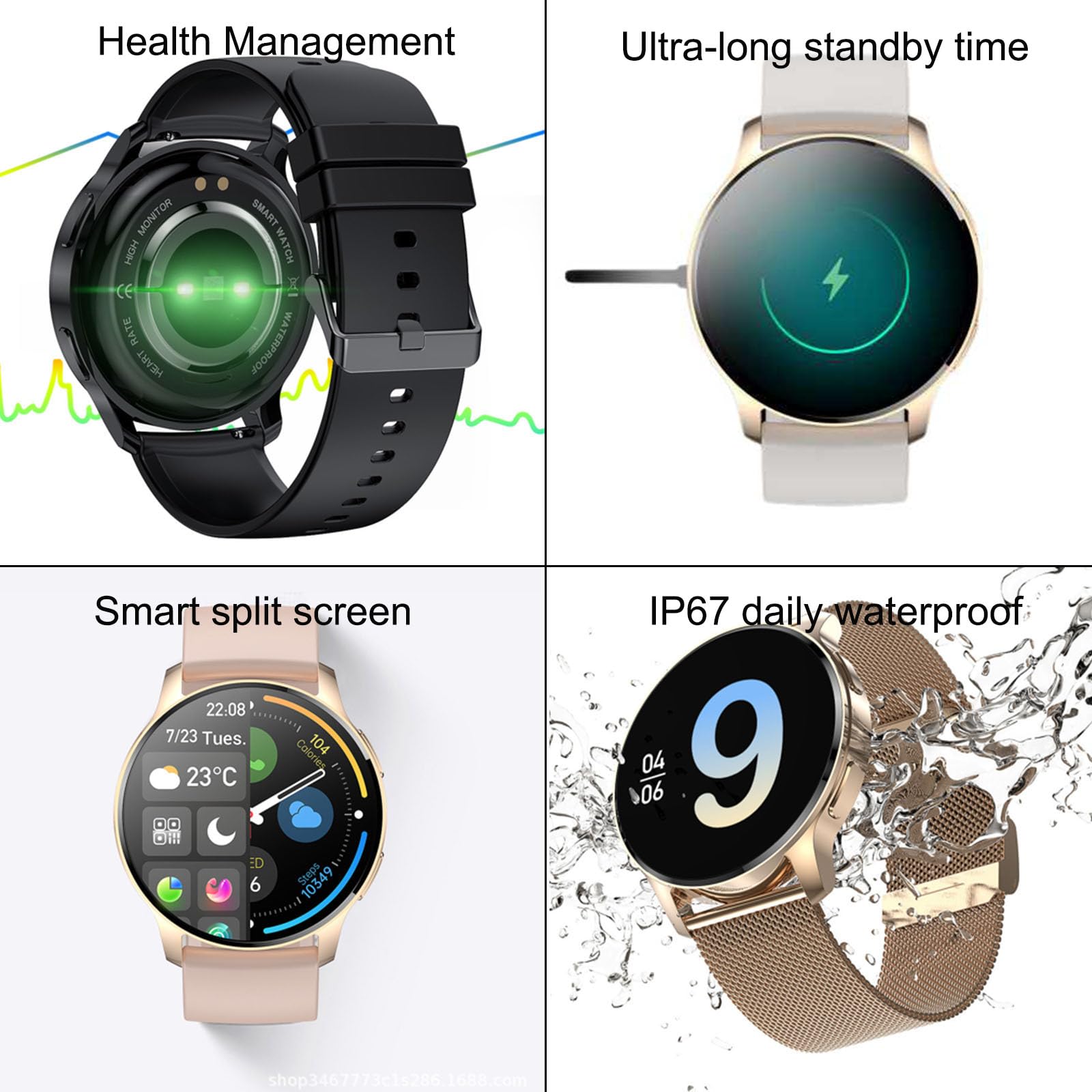 Smartwatch Damski Z Funkcją Telefonu 1,32" Zegarek Fitness Tracker Z Sportowymi Zegarkami Wodoszczelność IP68 Częstotliwość Uderzeń Serca 24 H Monitorowanie Snu,F
