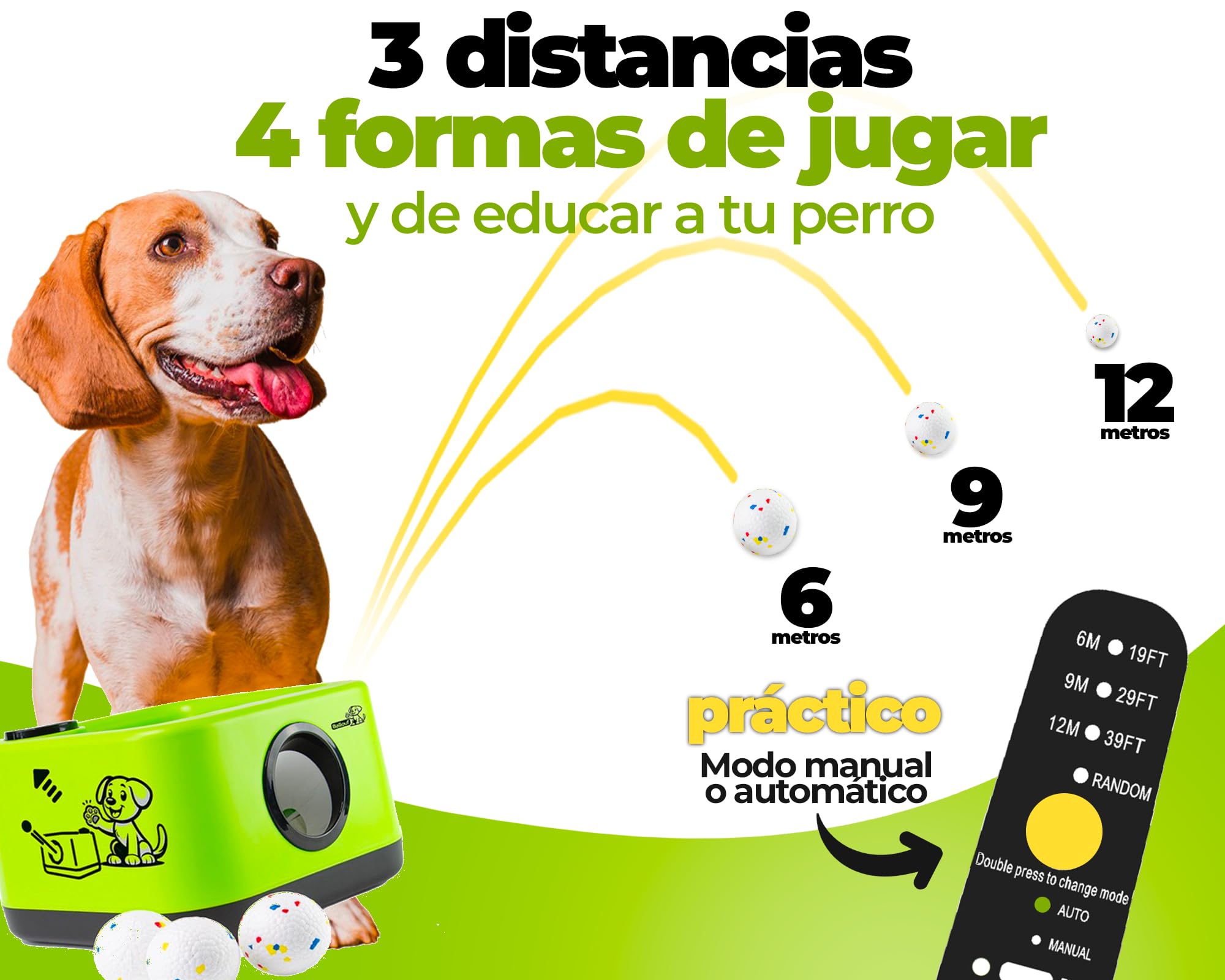 Climsom Ballouf – Lanzador Automático Inteligente de Pelotas para Perros | Modo Automático y Educativo/Manual | Sonido Realista de Ladrido | Distancias Ajustables | Batería Recargable | Modo Automático y Educativo/Manual, Sonido de Ladrido Realista, Dista