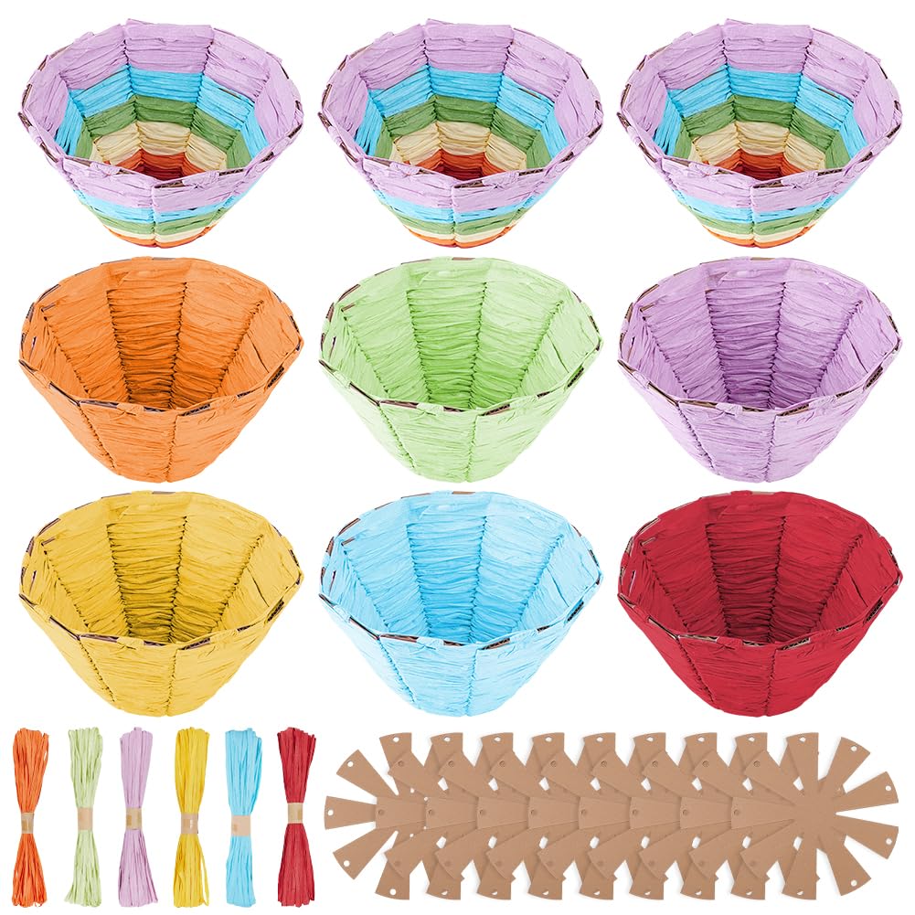 FREEBLOSS 9 Set Woven Basket Kit Woven Easter Basket Kit DIY Woven Basket Set Wicker Basket Kit for Beginners Basket Making Kit with Basket Weaving Supplies Basket Weaving Kits