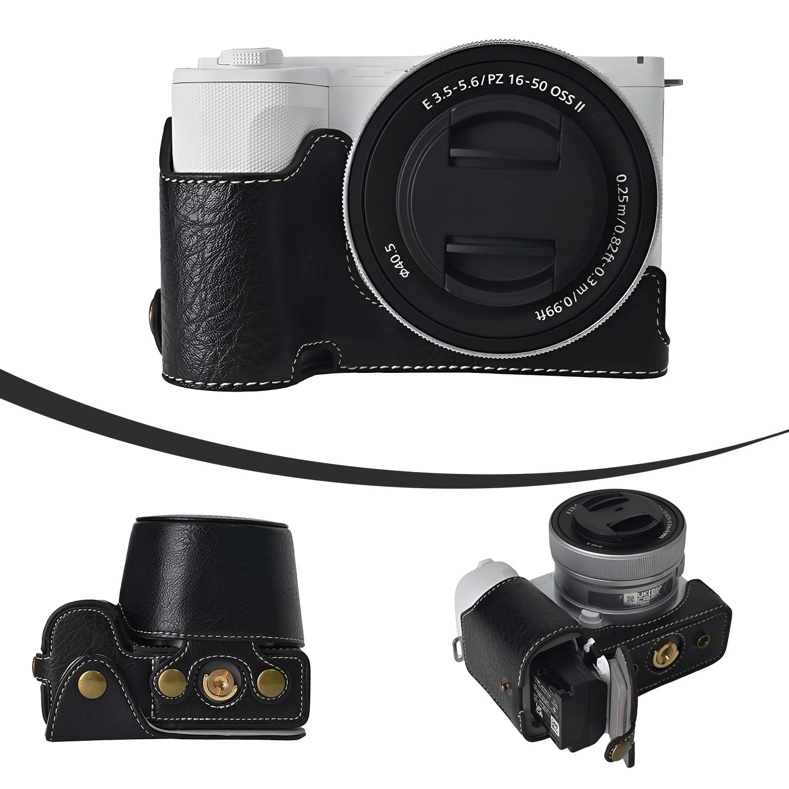 Ochronne etui na aparat kompatybilny z aparatem Sony Alpha ZV-E10 II ZVE10 II, niestandardowa torba ze skóry PU z regulowanym paskiem na ramię, kompaktowa torba do przenoszenia, Czarny, 4×3×2