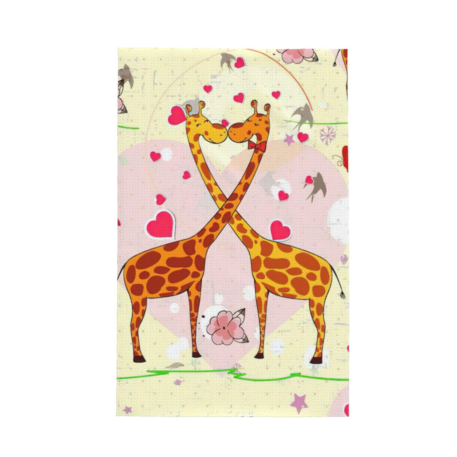 CKGODGF Giraffe Heart Flower Butterfly Print Absorbent Waffle Dishcloths,Kitchen Towels With Hanging Loops,Tea Towels.