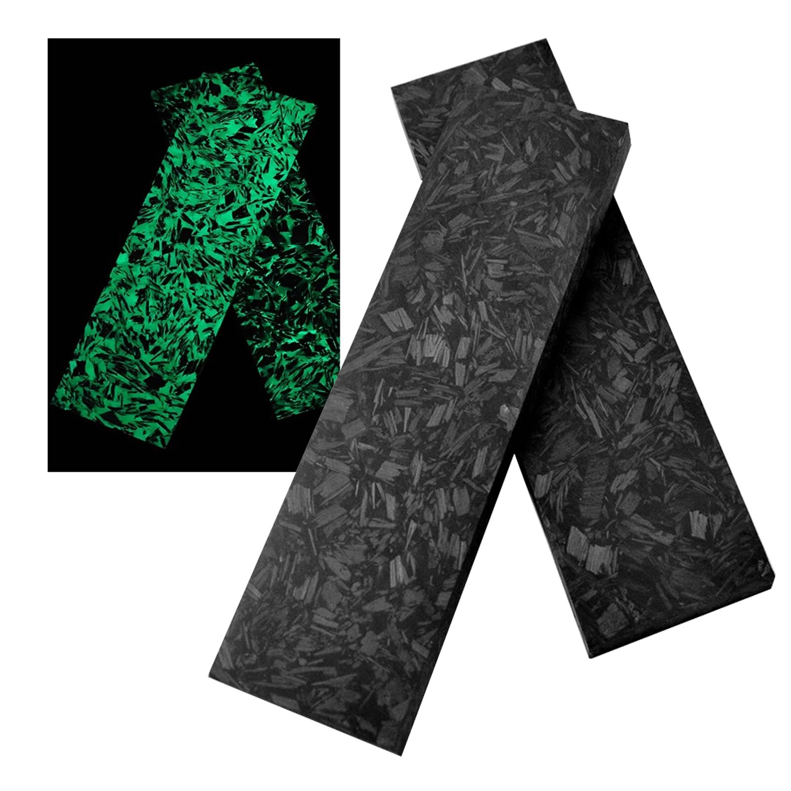 Messergriff Waage 2er-Pack Grün Leuchtendes Resina-Messergriffmaterial, Kohlefaser- Und Harzverbundstoff, DIY-Sondermaßstabsrohlinge Für Messer(13X4X0.1CM)