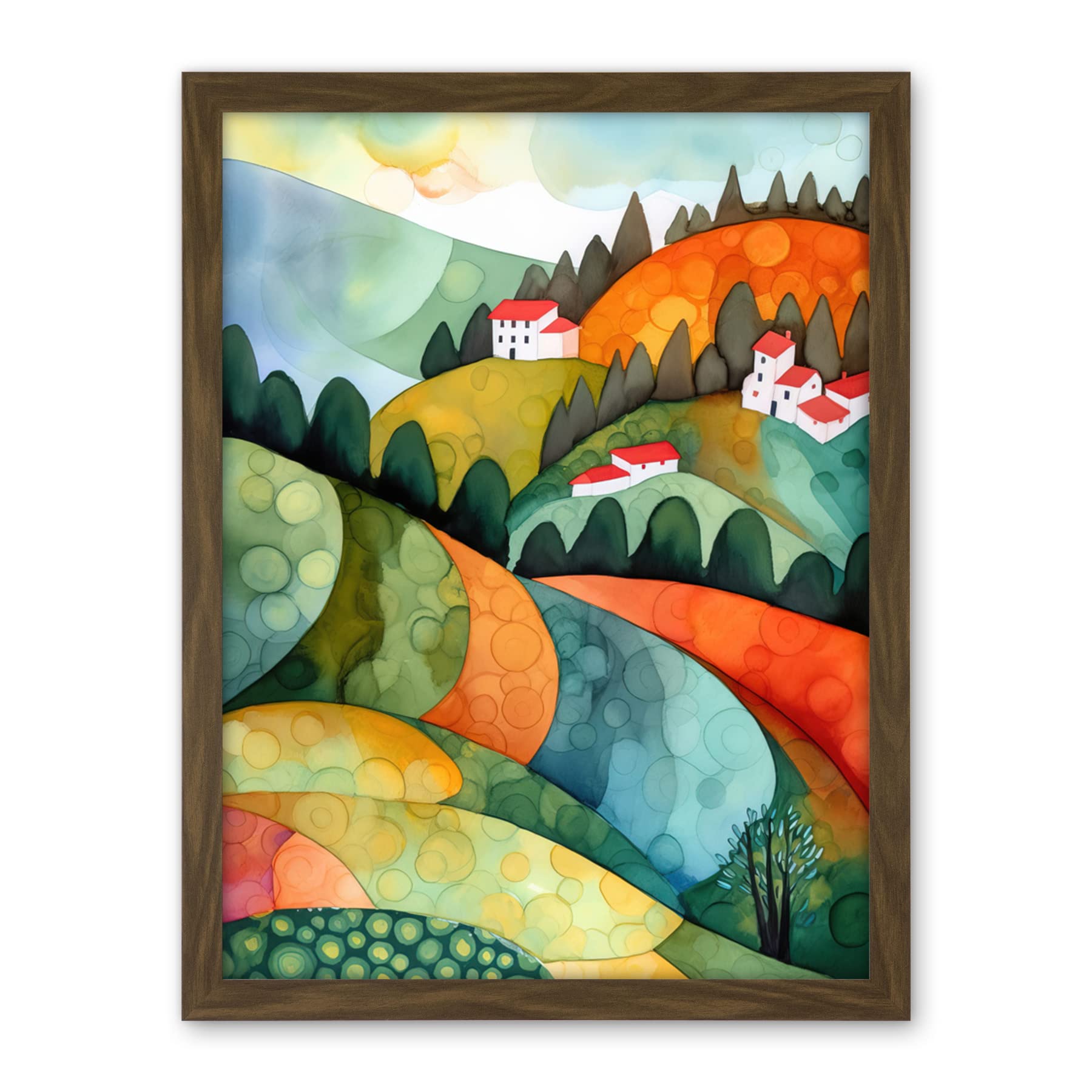 Artery8 Countryside Of Florence Italy Folk Art Artwork Framed Wall Art Print 18X24 Inch