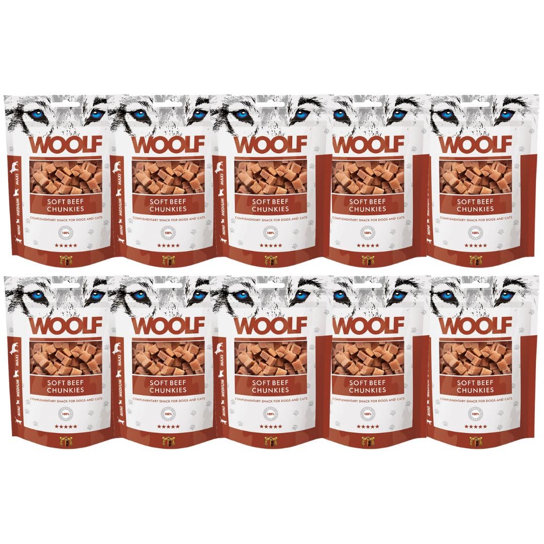 Pack économique 10 x 100 g - Woolf Bouchées de boeuf - Récompenses naturelles pour chiens