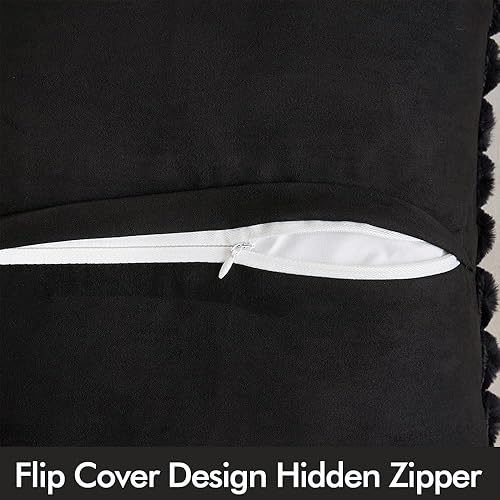 Miniatura 4 de MIULEE Fundas de almohada negras de 20 x 20 pulgadas, juego de 2 fundas de almohada suaves a rayas con parte trasera de terciopelo, fundas de cojín