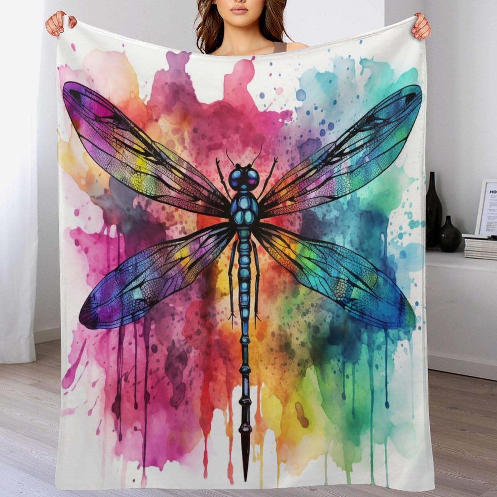 Couverture libellule en polaire 130x150cm pour vos soirées cocooning sur le canapé