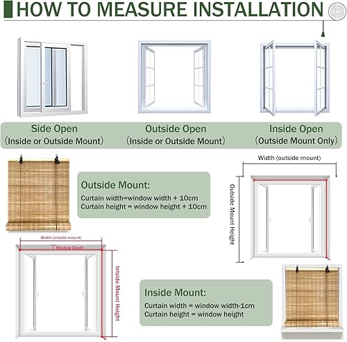 Miniatura 4 de PHUSTJKL Persiana enrollable de bambú natural con accesorios, filtro de luz, tejido a mano, transpirable, para oficina y hogar, cortina de