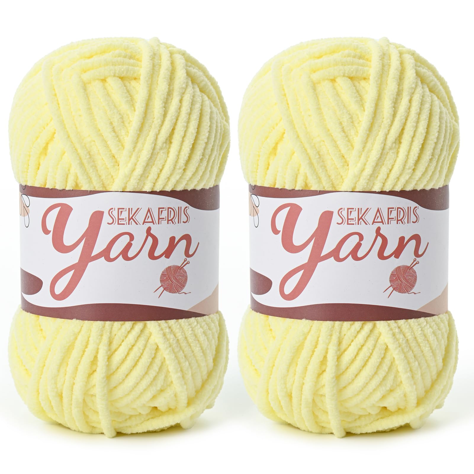 Chenille Yarn for Crocheting Crochet Lemon Yellow Yarn 2 Pack