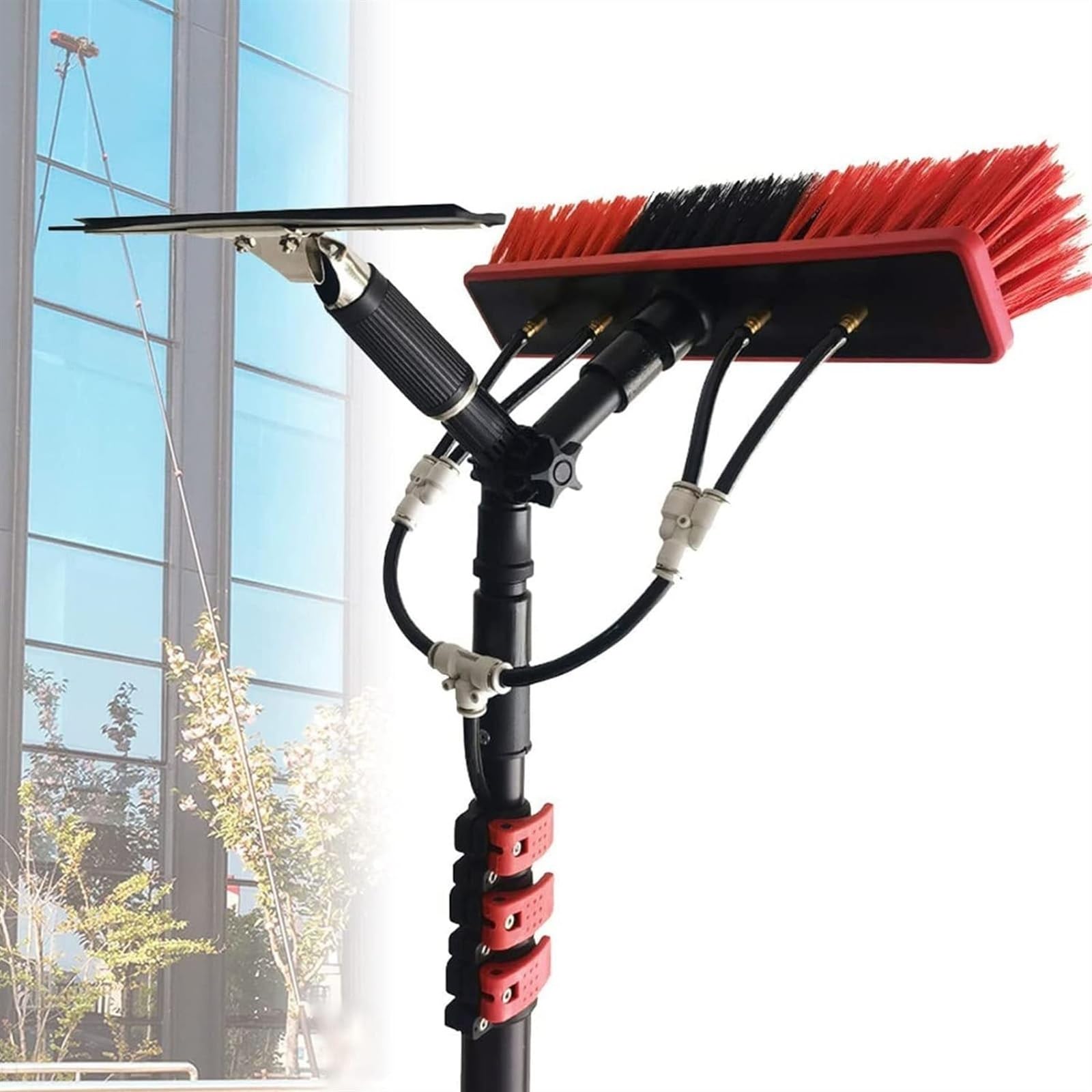 Sistema de poste de alimentación de agua de 3.6 11 m para limpieza de paneles solares y ventanas, manguera de 20 m, cepillo giratorio Clete, kit de limpieza perfecto para uso eficiente en exteriores