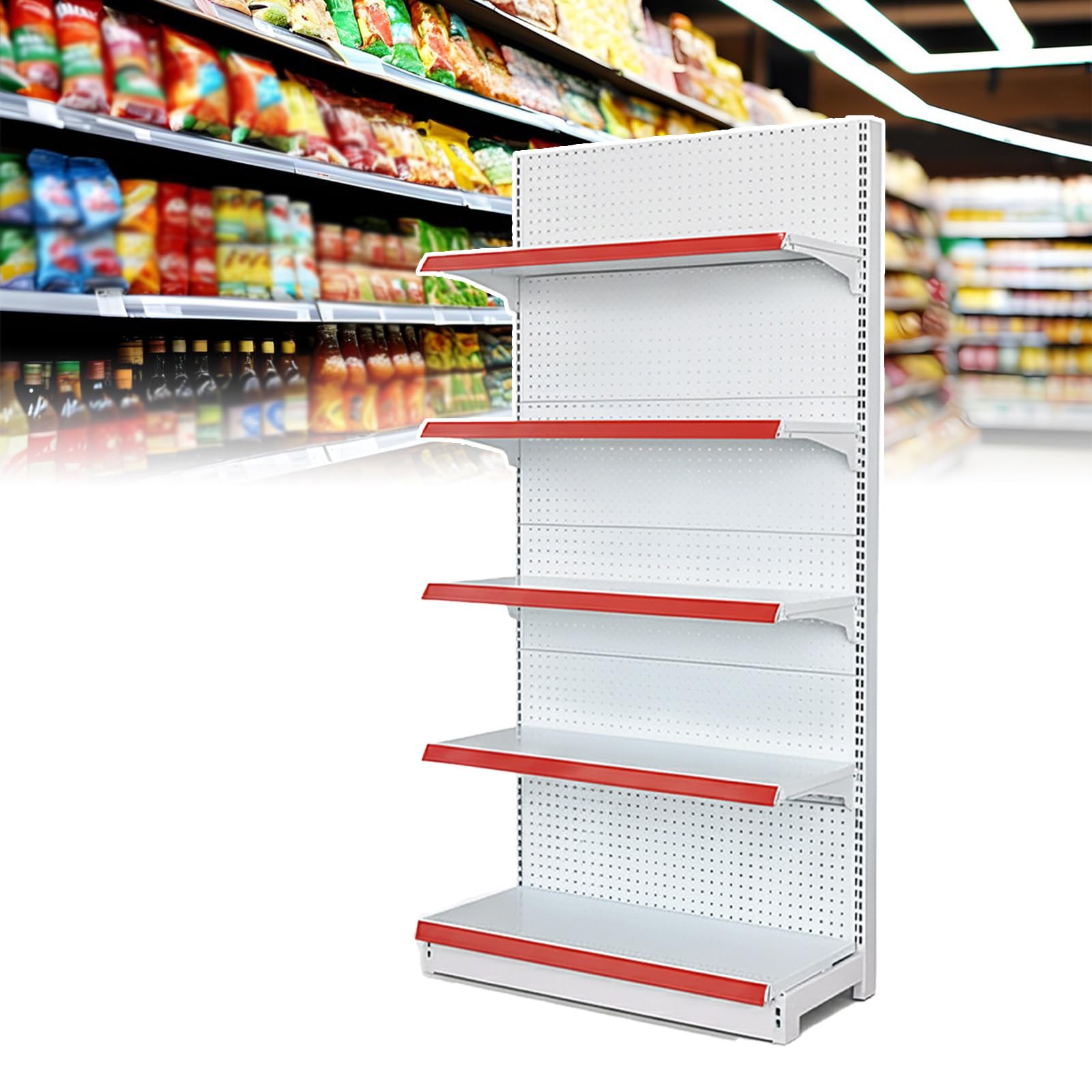 Scaffale Espositivo a Gondola per Negozi al Dettaglio a 5 Ripiani, Scaffalatura Monofacciale/Bifacciale per Supermercati, Generi Alimentari, Minimarket 73x42x165cm