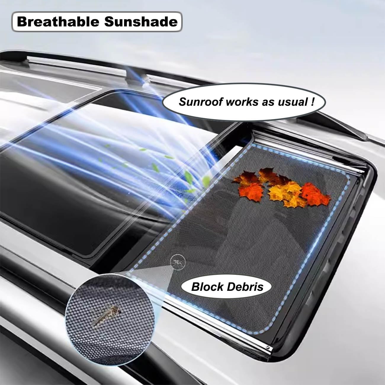 Parasole Tetto Compatibile con Volvo EX30 2023-2025 (Dal 2023), Pieghevole Parasole per Tetto in Vetro con Borse Portaoggetti, Isolamento Protezione Solare Tendine Parasole per Tettuccio