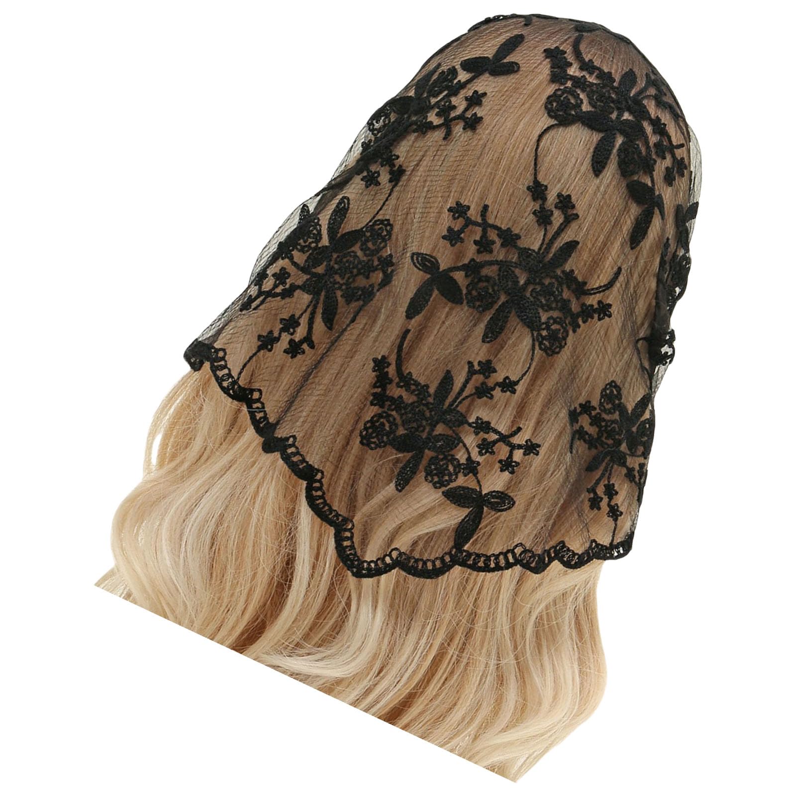 Hxnh Women's Black Embroidered Lace Triangle Scarf Flower Headband Lace Headscarf Bandana Headband Elegant Scarf Shawl 135X45cm For Woman Flower Embroidered Triangle Wedding Hijab