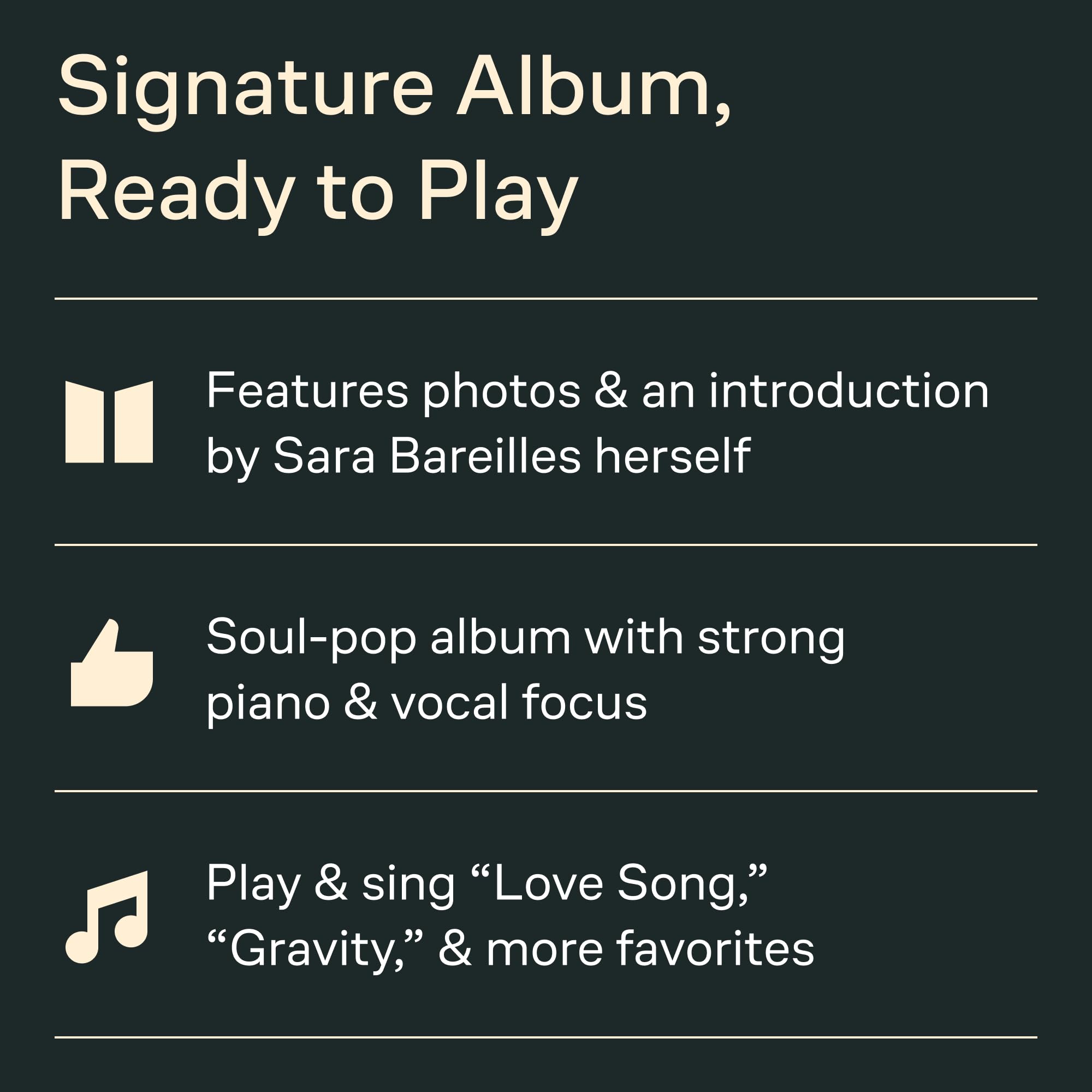 Sara Bareilles: Little Voice | Piano Vocal Guitar Sheet Music Book | Artist Songbook with 12 Pop Hits Including Love Song | Pop Piano Songbook for Students Teachers and Performers | Cherry Lane Music — Amazon image 4