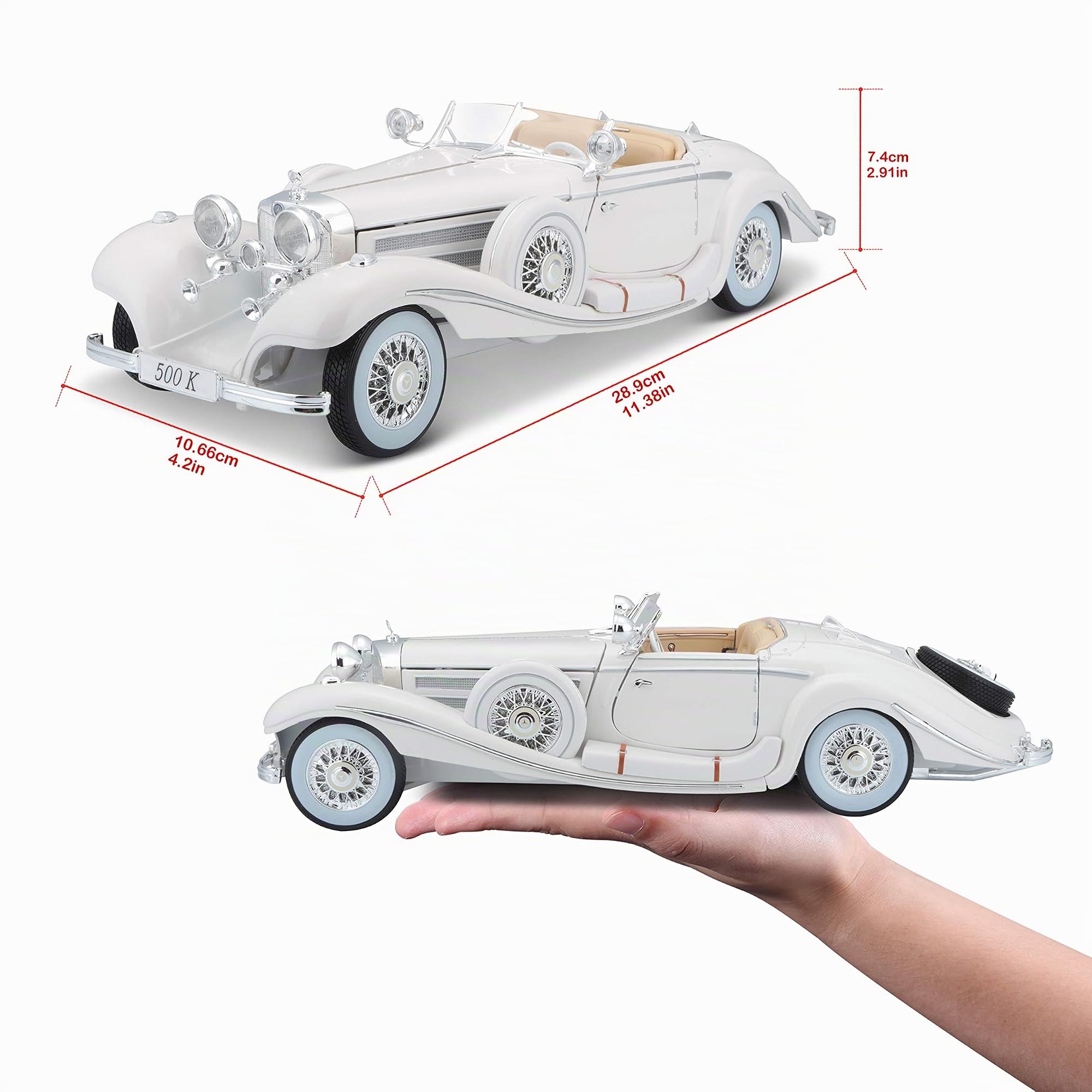 TAVITOYS Benz, 1/18 Premiere Mercedes 500K Ty blanco (36055W), color (Bauer 1) , color/modelo surtido