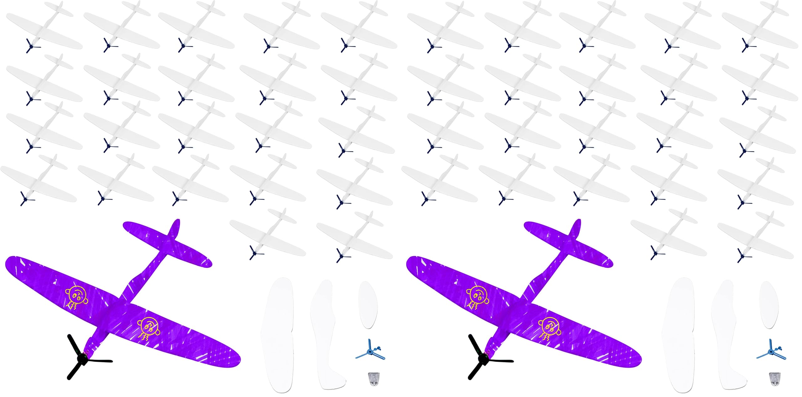 THE TWIDDLERS 48er Set Styroporflieger zum Bemalen - Bastelset Segelflugzeuge für Kinder als Mitgebsel für Kindergeburtstag