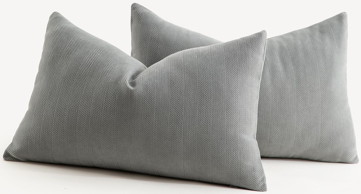 Mandioo Pack of 2 Chenille Cushion Covers Soft Comfortable Durable Throw Pillow Cases for Home Decor Sofa Couch Living Room Bedroom 12 x 20 Inch 30x50 cm Elephant Grey