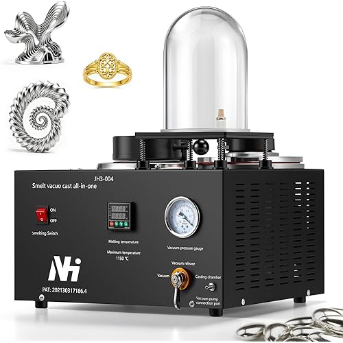 Newhai 3-in-1 Vacuum Casting Machine, 2100℉ Gold Melting Furnace with 2KG Graphite Crucible & 4L Vacuum Chamber for Vacuum Extraction & Suction &Melting (Vacuum Pump Not Included)