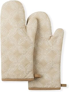 Tommy Bahama Island Tile Oven Mitt 2-Pack Set, Twill Beige, 7"x14"