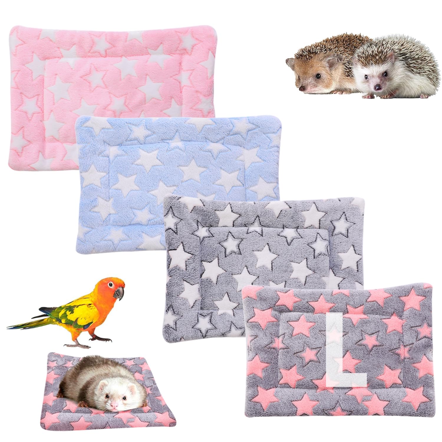 SUPERPAWS 4 Pcs Waterproof Guinea Pig Bedding Winter Guinea Pig Plush Cage Liners Soft Dog Cat Bed Mat Reversible Cozy Animal Pee Pad Hamster Bed Mat