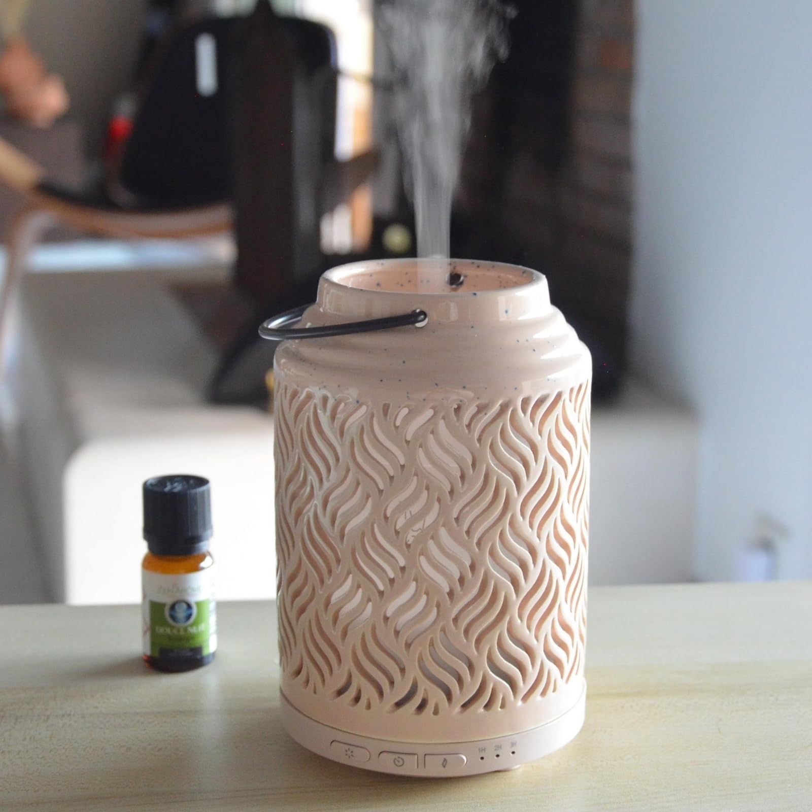 Zen'Arôme Diffusor für ätherisches Öl, WLAN Venedig – elektrischer Diffusor, kompatibel mit Alexa/Google Home – vollständige Kontrolle über die App Tuya Smart – natürliche Materialien Holz und Keramik