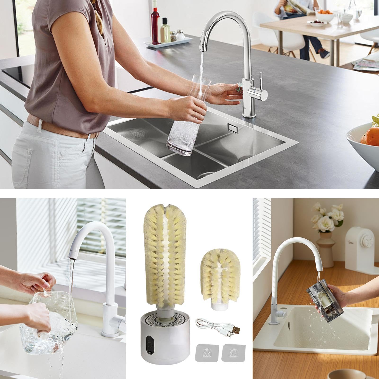 Elektrischer Flaschenwascher – Wandhalterung, Reinigungsschrubber, Flaschenschrubber, Bürste, Tassenreiniger, für Tassen, Trinkgeschirr, , Vase, Zuhause, Küche, Wohnung, Restaurant, Bar