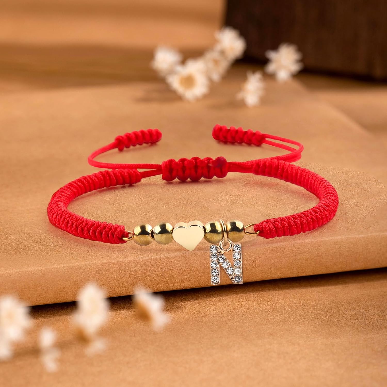 Christmas Gifts Initial Bracelets for Women Men Initial Bracelet Red Handmade Bracelets Rope Braided Golden bead Letter Bracelet for Teen Girls Adjustable Jewelry for Women Mom Give him/her a gift - Image 4