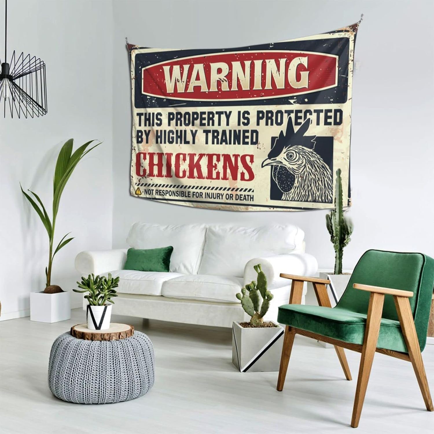 Bedroom Door Decorations Warning This Property Is Protected By A Highly Trained Chicken1 Tapestry Wall Tapestry College Funny House Decor(100X150CM)