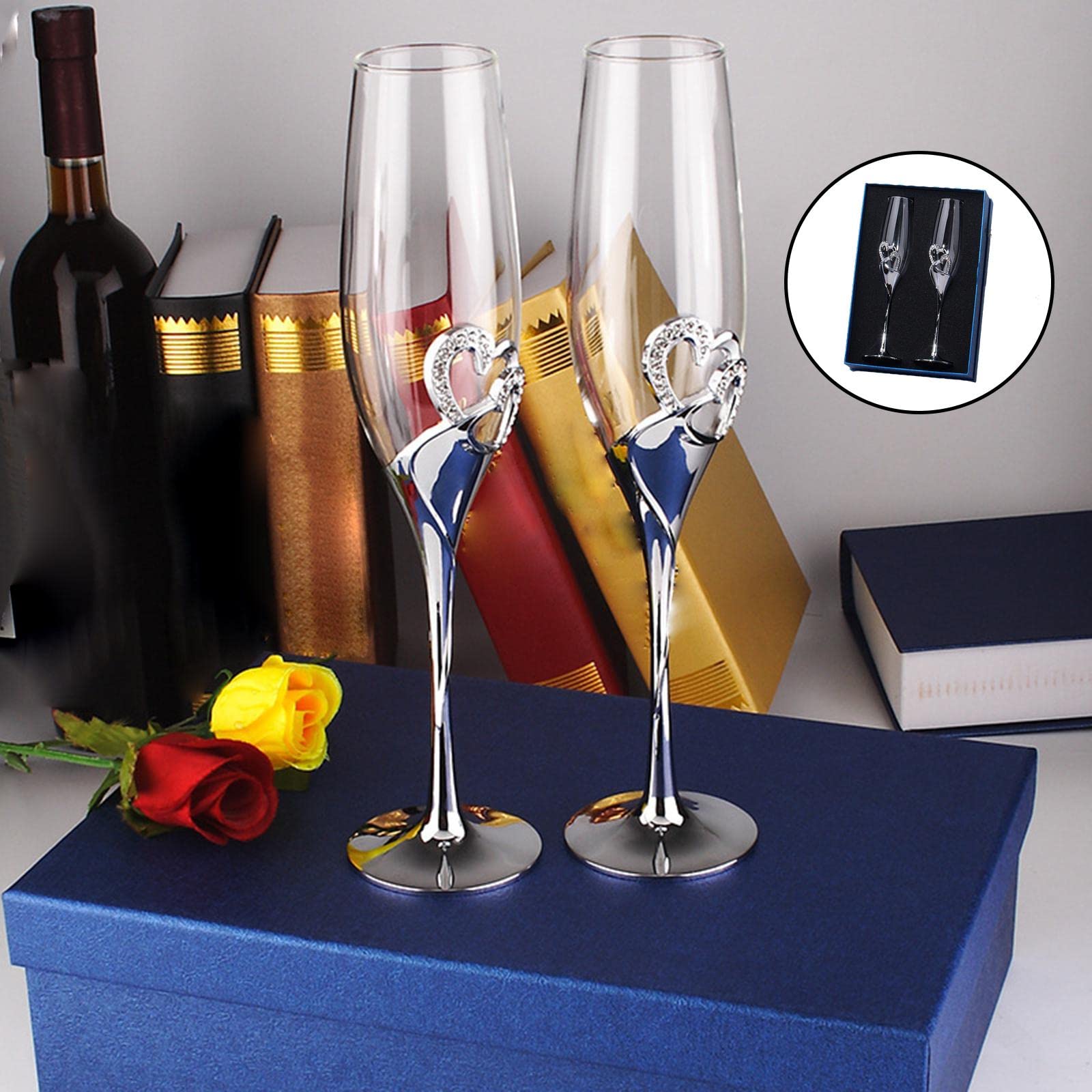 Tazze Da Toasto Per Cerimonia Di Nozze Con Cuore In Diamante,Argento
