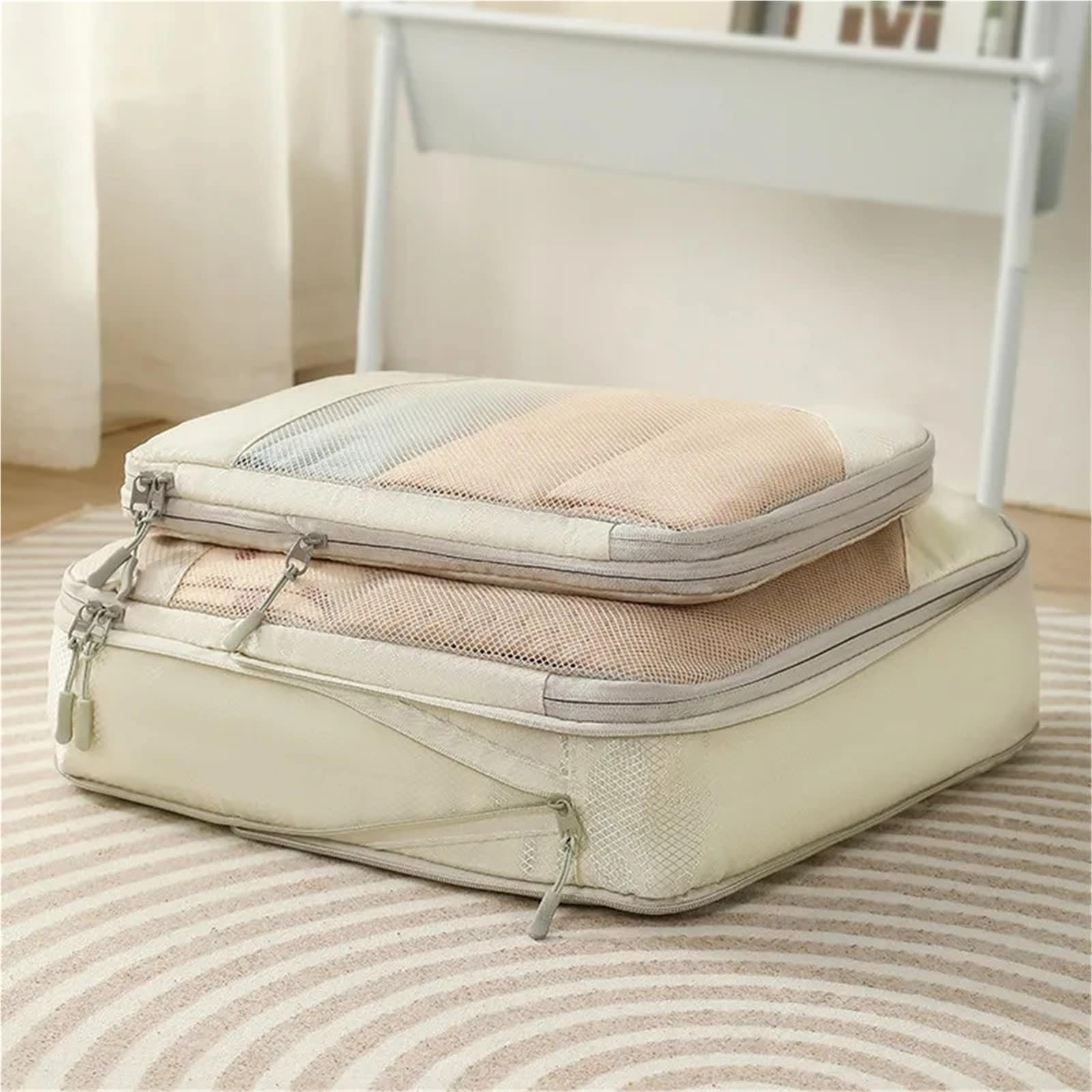 Set di organizer da viaggio, borsa portaoggetti grande capacità, a rete comprimibile, cubi for l'imballaggio biancheria intima e bagagli Organizer per valigie(5pcs-Gray)
