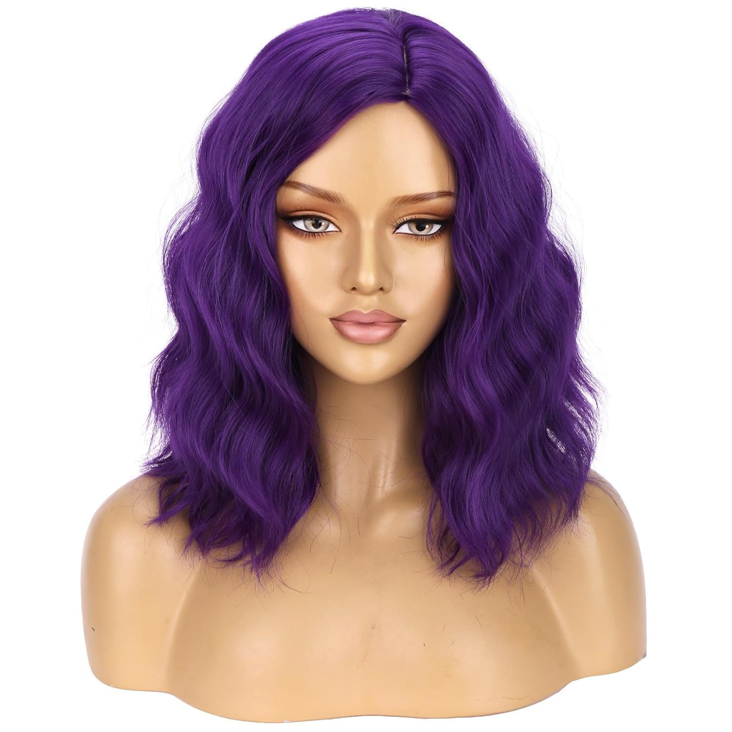 BERON Purple Short Wig Women Girls Curly Wavy False Hair Wigs Body Costume Cosplay Daily Party Heat Resistant Synthetic Wigs