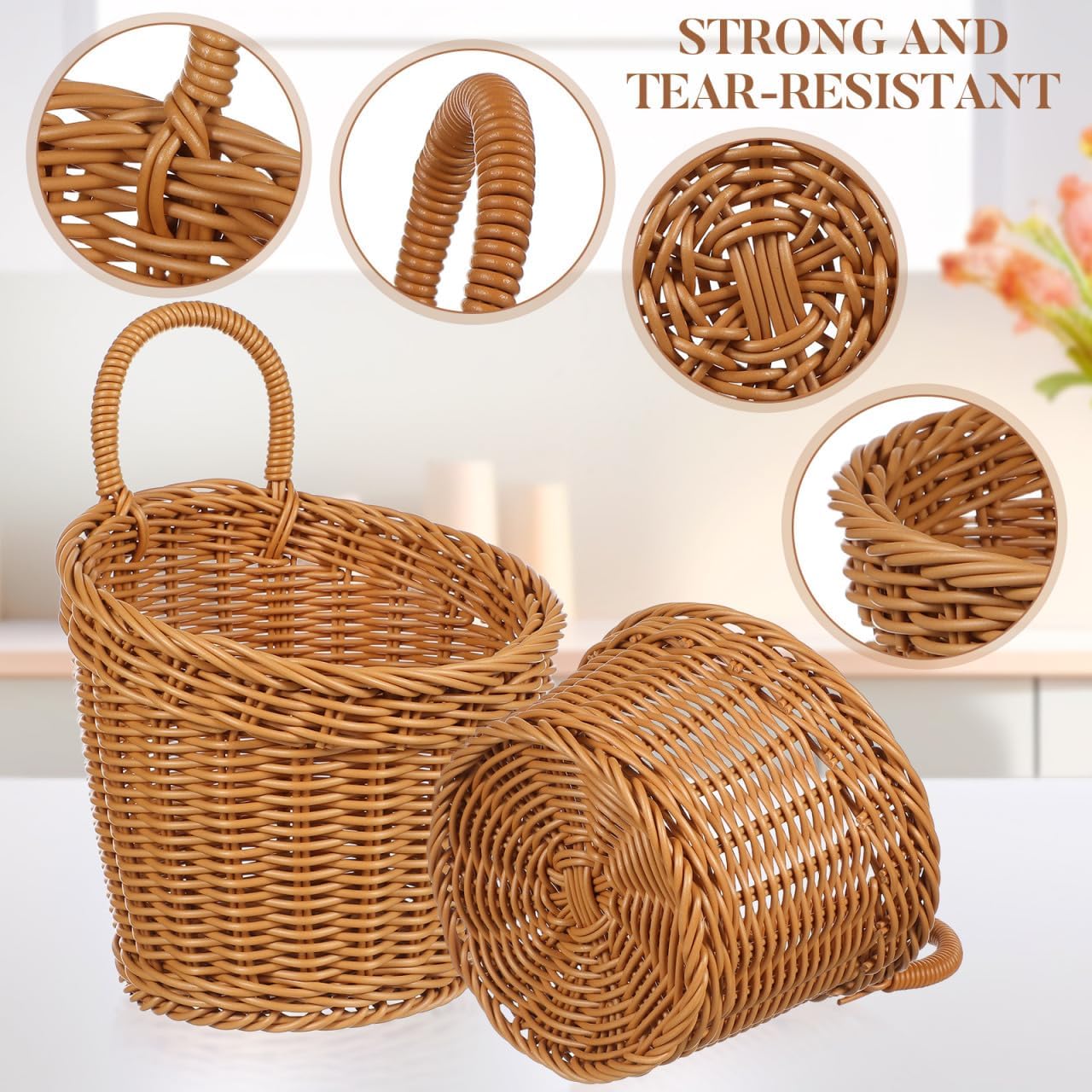 Ciieeo Hanging Woven Storage Basket for Kitchen Wall Mounted Organizer 6.88X6.10X5.11In Multi-Purpose Pantry Basket for Onion Garlic Ginger Storage and Display