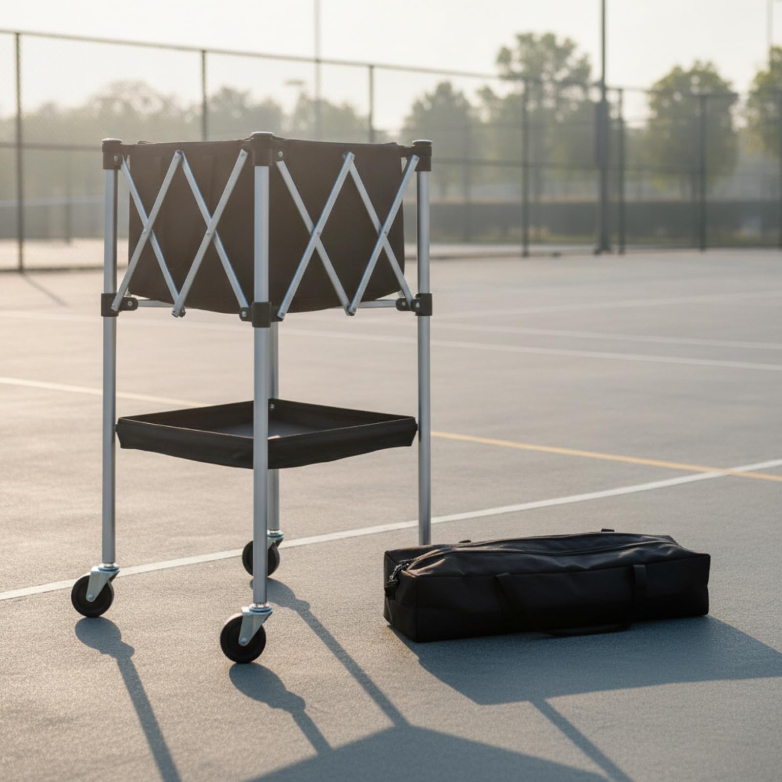 Carrello Porta Palloni Pieghevole Contenitore Cesto Attrezzatura in Lega di Alluminio Struttura, Carrello Da Tennis Modello C Piccolo + Borsa Portaoggetti [Telaio In Lega Di Alluminio]