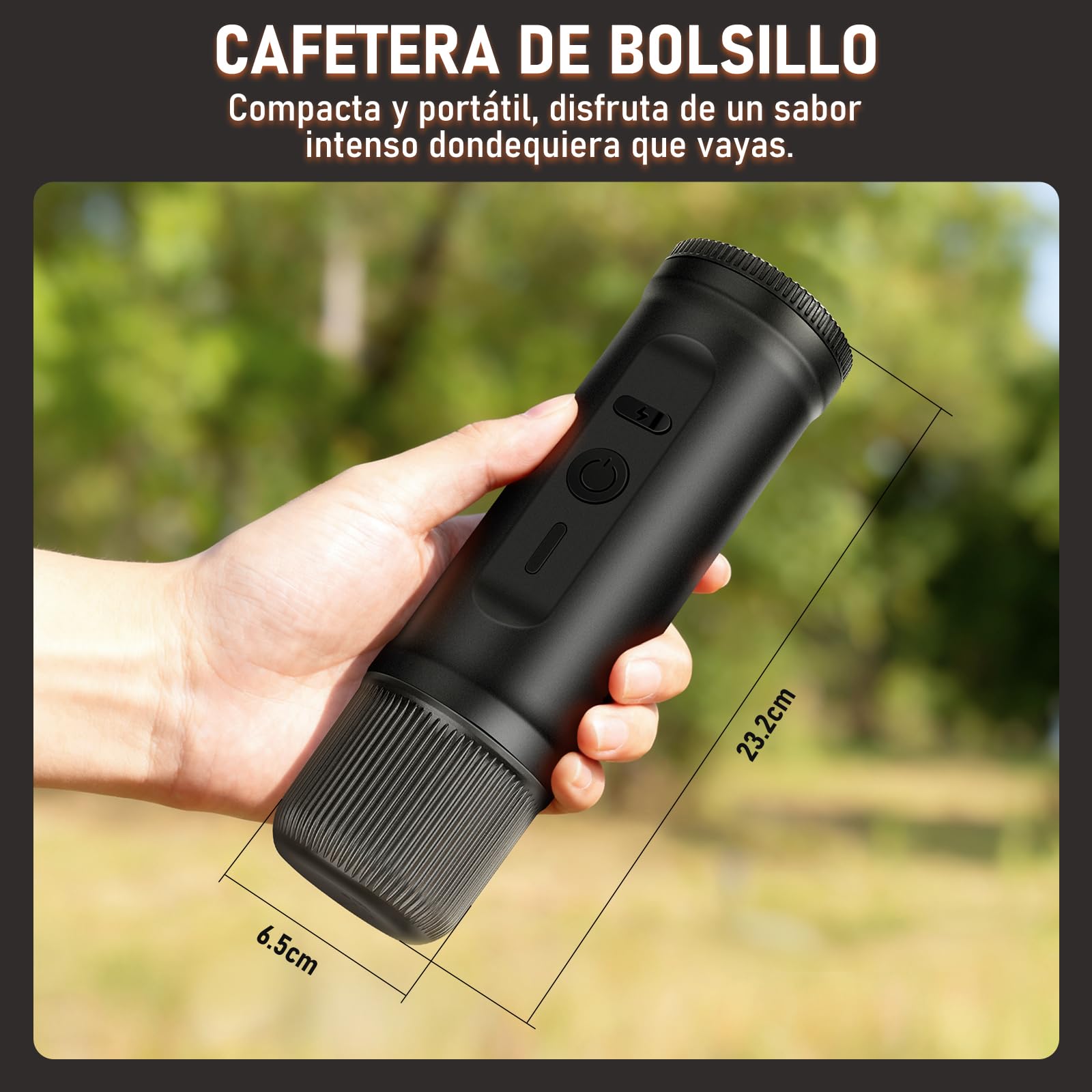 ICARE Cafetera Portatil, Compatible con Cápsulas NS y Café Molido, Calefacción Integrada, Carga Rápida USB-C, Indicador de Batería, Ideal para Acampadas, Senderismo, Viajes y Autocaravanas (Negro)