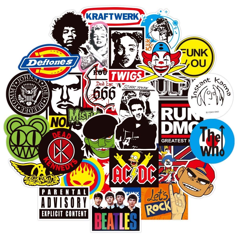 Rock Street Stickers 100 Vinyl Skateboard Guitar Travel Case Sticker Door Laptop Luggage Car Bike Bicycle Stickers (Rock Street 100)