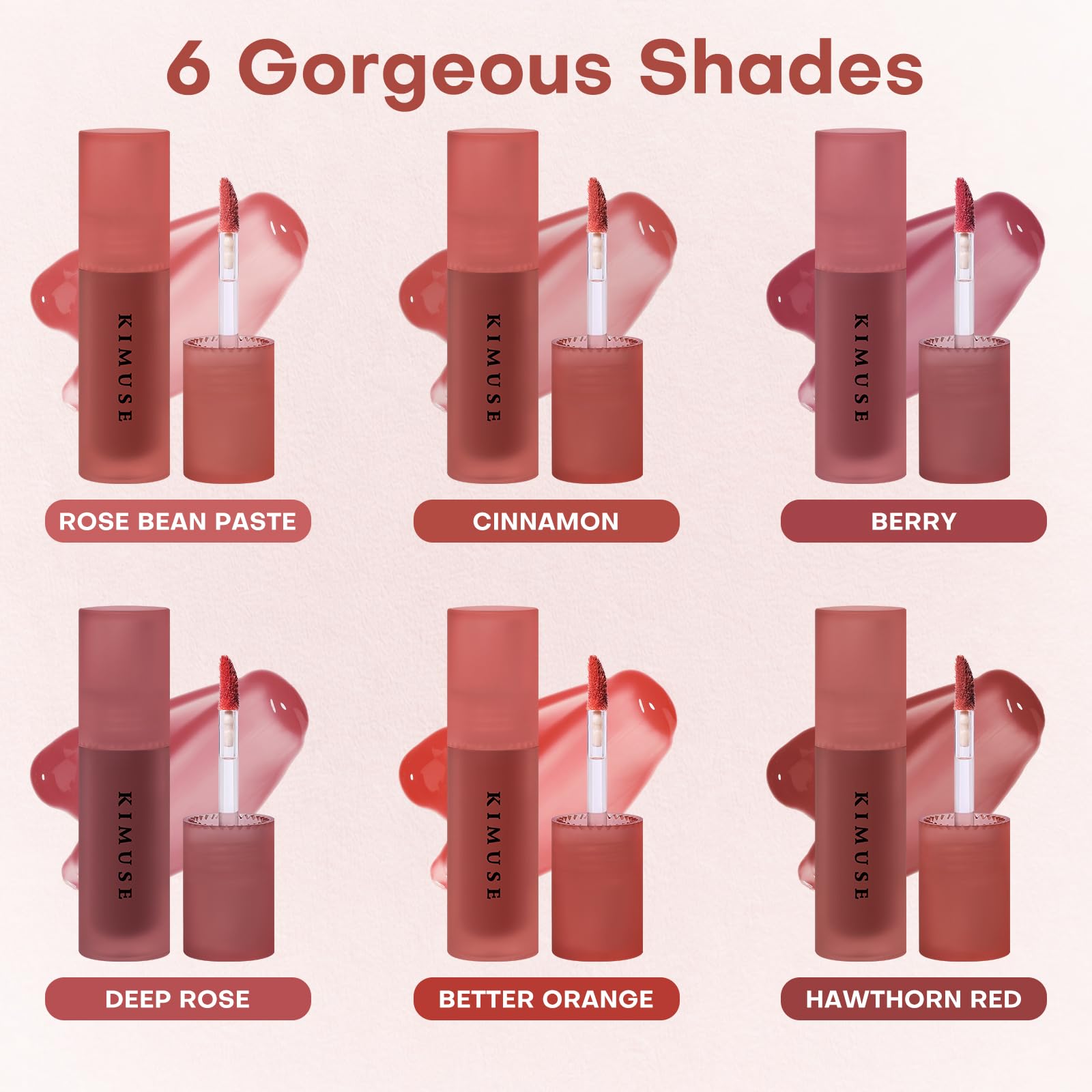 KIMUSE Water Lip Tint, Rouge à lèvres liquide Lip Stain Set 6PCS | Hydratant Léger Très pigmenté Longue durée, hydratant Finition brillante
