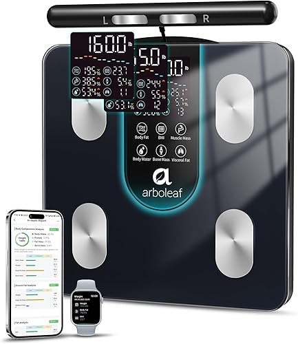 Vista 22 de arboleaf Báscula para peso corporal, báscula de peso con grasa corporal, báscula digital de baño, báscula de grasa corporal Bluetooth inteligente