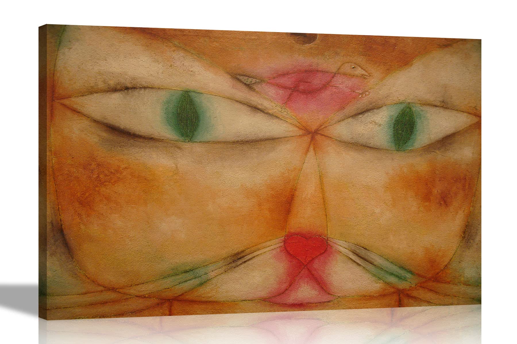 Artley Prints Orange - Cat And Bird By Paul Klee Canvas Wall Art Pictures | Home Decor Expressionism Artwork | Animal Oil Painting Reprint 30 X 20Cm (12 X 8 Inches) A4