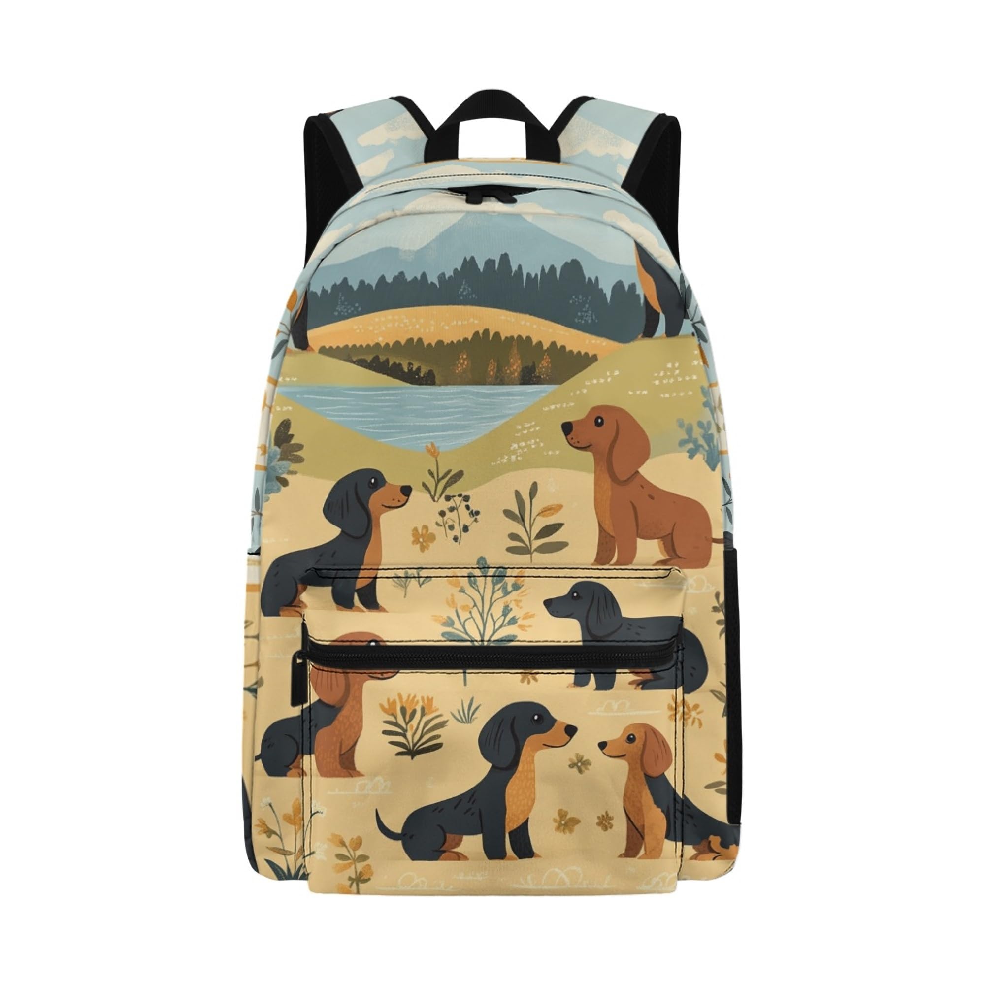 Chicprint 17 Inch Boys Girls School Backpacks Age 6-12 Comfy Padded Sturdy Cute Dachshund School Bags for Kids Lightweight Student Backpack for Girls