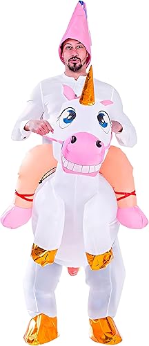 Miniatura 4 de Spooktacular Creations Disfraz inflable para adultos para montar en un unicornio iluminado, disfraz de Halloween, Blanco