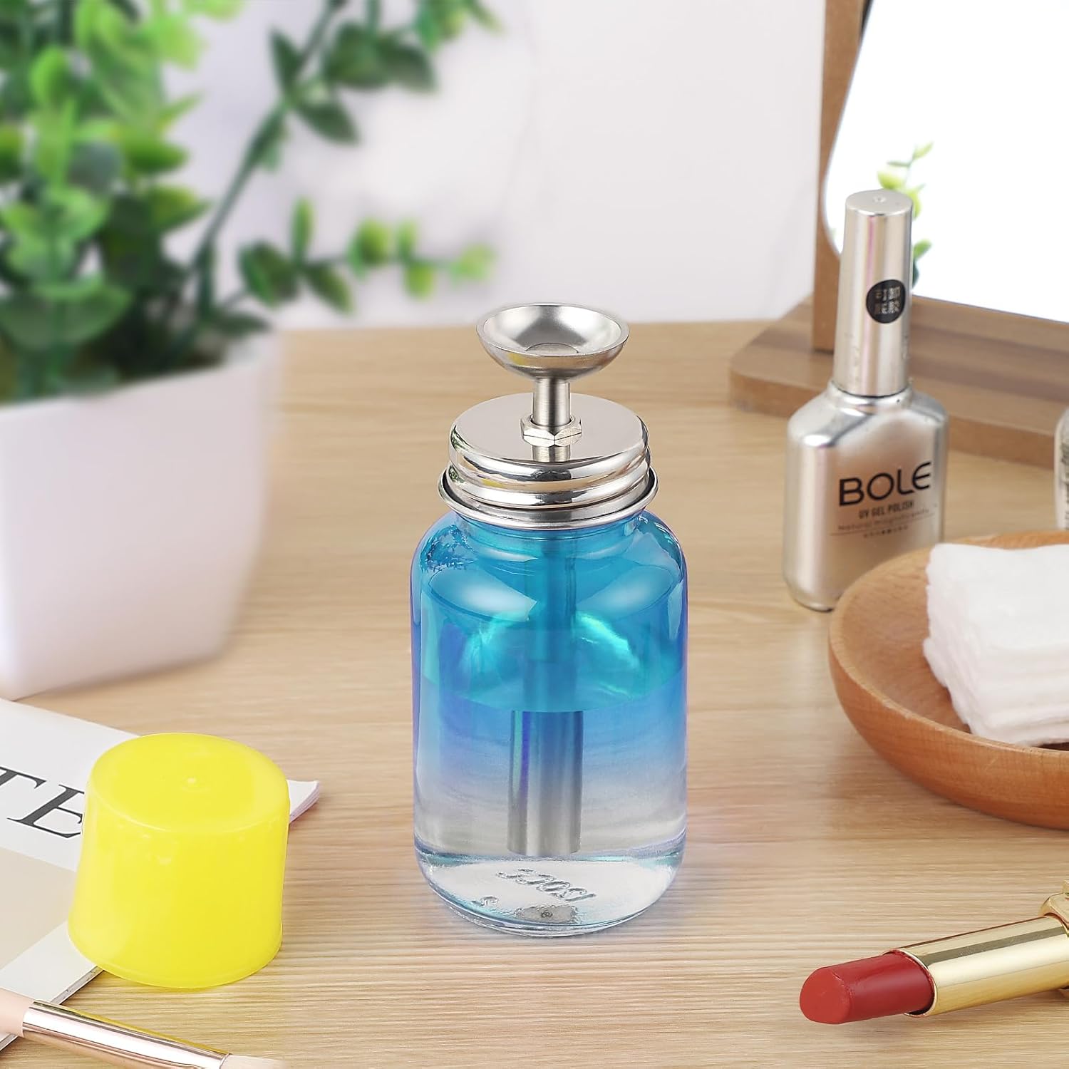 Noverlife 4Oz / 120ml Push Down Pump Dispenser with Cap, Nail Polish Remover Pump Bottles Glass Rubbing Alcohol Dispensers, Refillable Alcohol Dispenser Push Down Bottle - Gradient Blue - Image 6