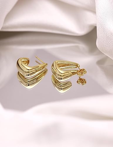 Miniatura 7 de Aretes de aro gruesos de oro para mujer, chapados en oro de 14 quilates, plata de ley 925, aros ligeros, aretes de cadena de clips de papel