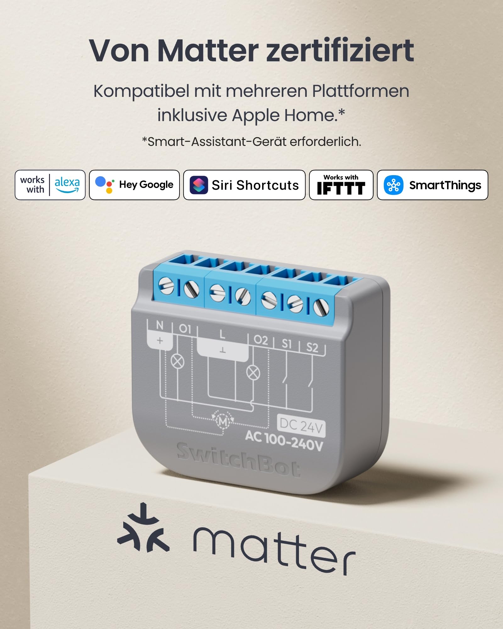 SwitchBot Wlan Schalter 2PM kompatibel mit Alexa/Apple Home/Google Home, Leistungsmessendes Relaisschaltmodul mit integriertem Bluetooth Repeater und Trockenkontakt, Wi-Fi 2,4 GHz (Schalter 2), 16A