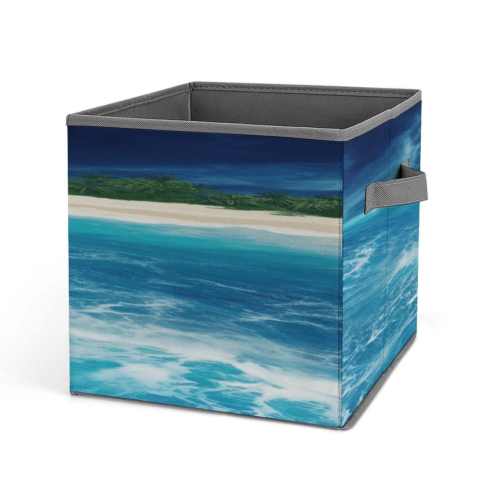 VstaDank Tropical Ocean Beach Theme Storage Bin Collapsible Storage Cubes Organizer Oxford Cloth Storage Box with Dual Handles Large Stackable Closet Storage Bins for Sheets Hat Sweater